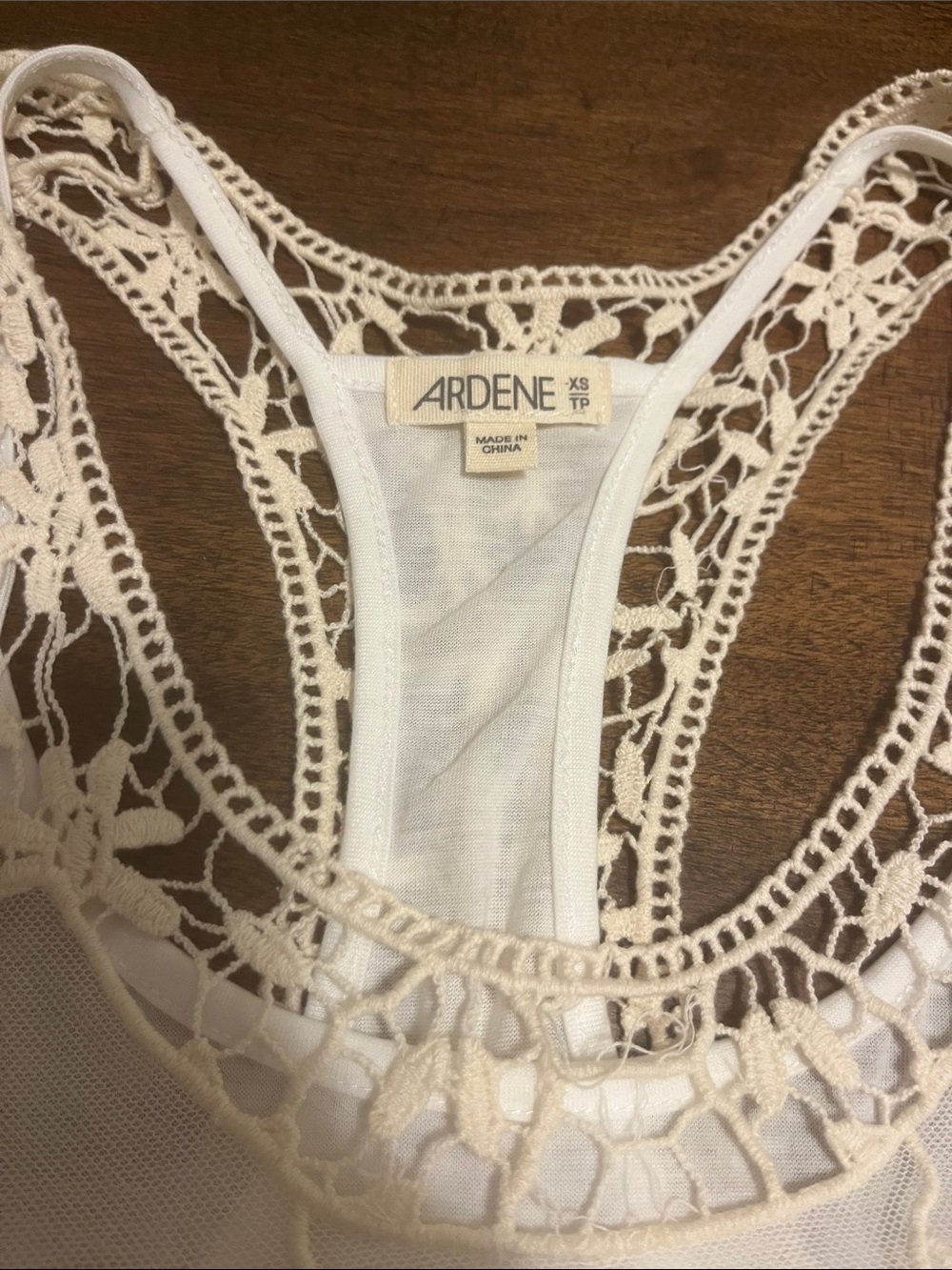 Ardene Ivory Mesh Crochet Racerback Tank Semi-Sheer Mini Dress - Picture 4 of 12